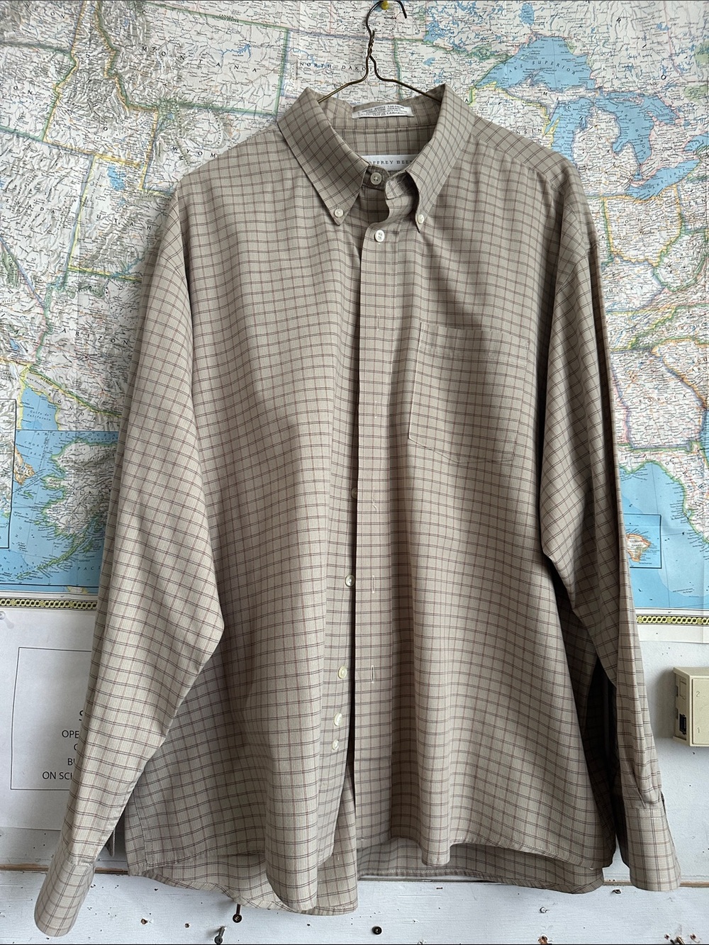 Geoffrey Beene Beige Plaid Button-Down Shirt